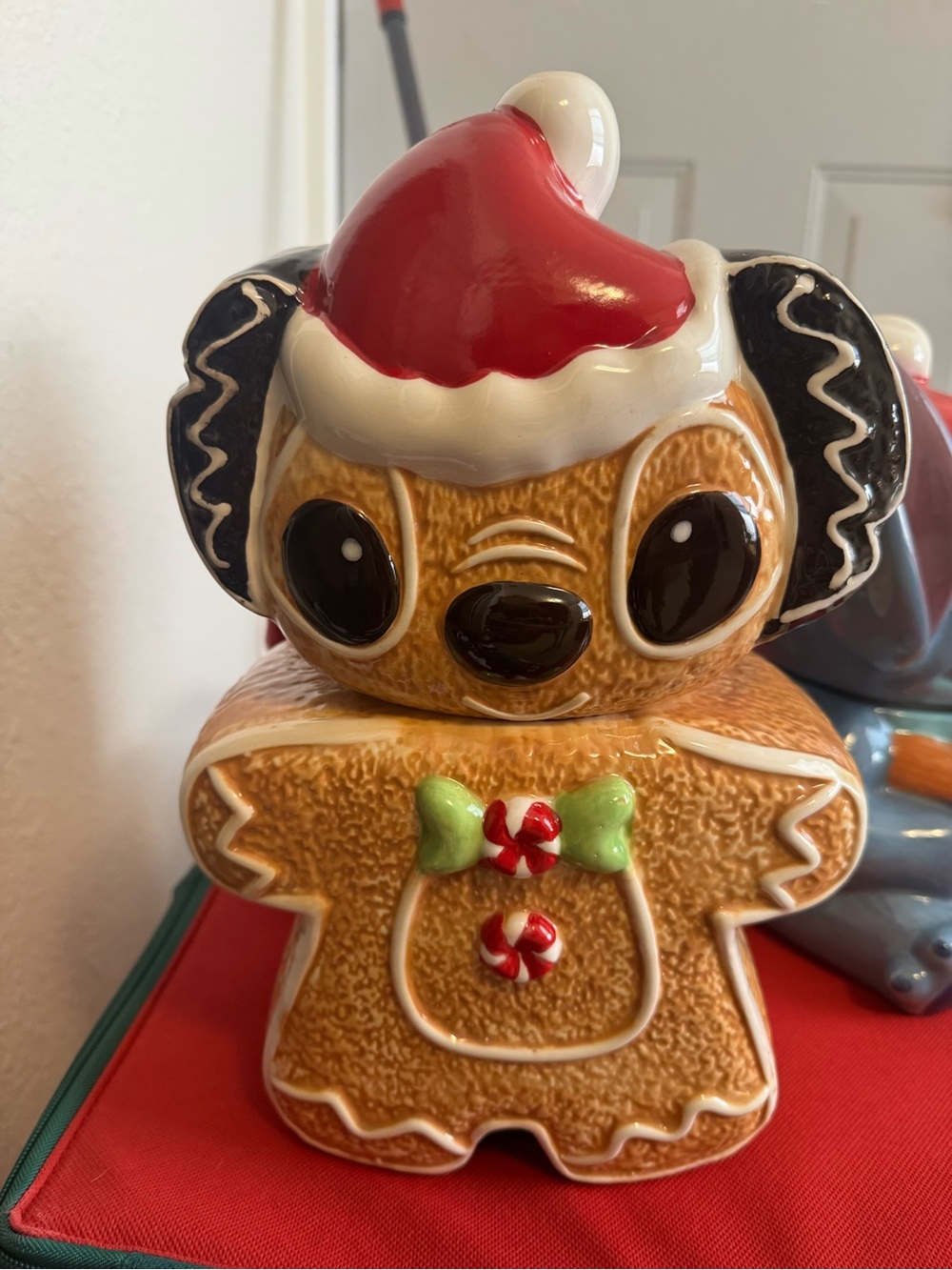 Gingerbread stitch Disney Cookie Jar - Red & Brown Holiday Kitchen Decor